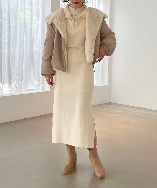 MAJESTIC LEGON（マジェスティックレゴン）の「ハーフジップベストセットワンピース（ワンピース・レディース・ベージュ/チャコールグレー/アイボリー・MEDIUM）」の14枚目の写真