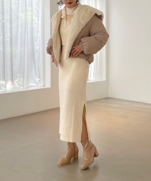 MAJESTIC LEGON（マジェスティックレゴン）の「ハーフジップベストセットワンピース（ワンピース・レディース・ベージュ/チャコールグレー/アイボリー・MEDIUM）」の15枚目の写真