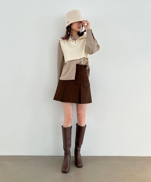 MAJESTIC LEGON（マジェスティックレゴン）の「ハーフジップベストセットワンピース（ワンピース・レディース・ベージュ/チャコールグレー/アイボリー・MEDIUM）」の21枚目の写真