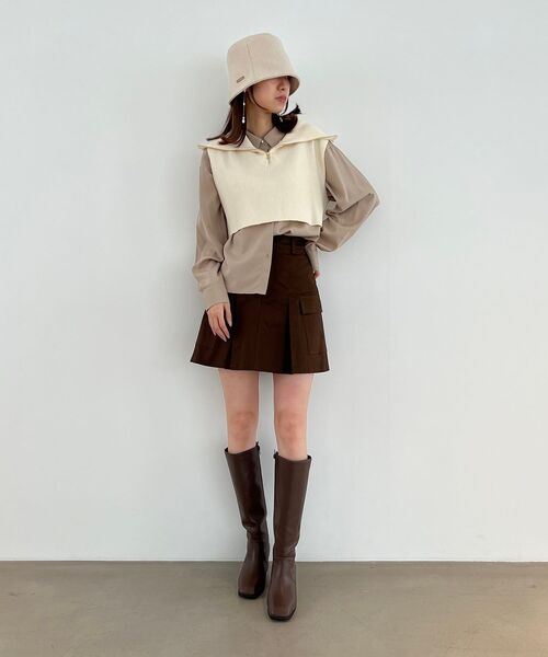 MAJESTIC LEGON（マジェスティックレゴン）の「ハーフジップベストセットワンピース（ワンピース・レディース・ベージュ/チャコールグレー/アイボリー・MEDIUM）」の22枚目の写真