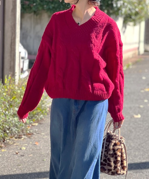 BEATJIVE(ビートジャイブ)の「Vネック ニット セーター レディース(ニット/セーター・レディース・ピンク/グレー/ホワイト/ブラック/レッド・FREE)」の5枚目の写真