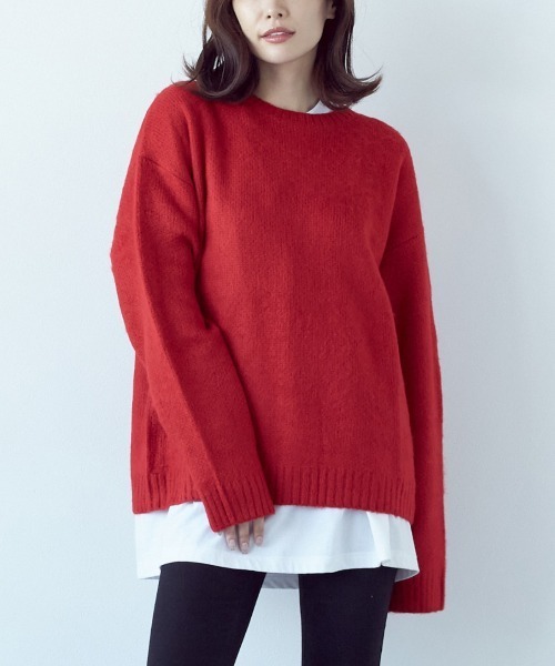 ARCADE（アーケード）の「男女兼用 モヘアタッチ ワイドオーバーサイズ ドロップショルダー プルオーバー ニット（ニット/セーター・レディース・ブラック×ホワイト/エメラルド/ブラック×イエロー/ブラック×レッド/グリーン/マスタード/チャコールグレー/レッド/ブラック/ブラック×グレー/グレー/ブルー・L/M）」の12枚目の写真