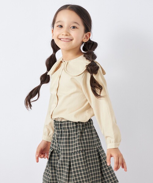 SHIPS any（シップス エニィ）の「SHIPS any: ビックカラー ブラウス<KIDS>（シャツ/ブラウス・キッズ・ネイビー/ベージュ・S(110-120)/M(125-135)/L(140-150)）」の2枚目の写真