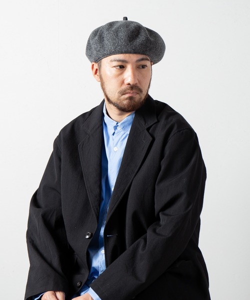 RACAL（ラカル）の「Basque Wool Beret / バスクウールベレー（ハンチング/ベレー帽・メンズ・チャコールグレー/ブラック/オフホワイト・MEDIUM/LARGE）」の3枚目の写真