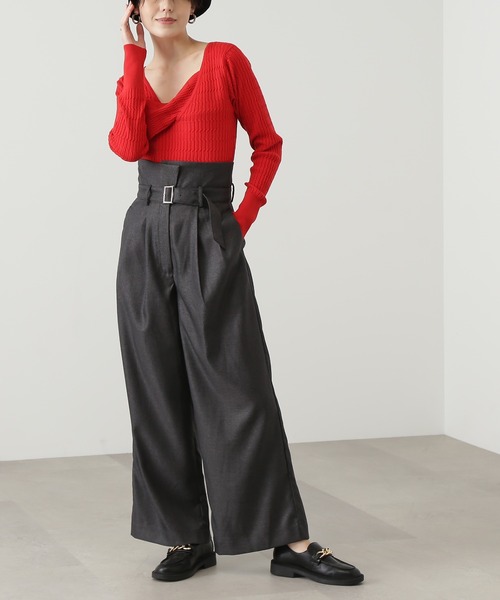 N.（N. Natural Beauty Basic）（エヌエヌナチュラルビューティーベーシック）の「◆コルセットベルトワイドパンツ（スラックス・レディース・ブルー/グレー・MEDIUM）」の2枚目の写真