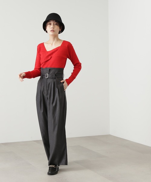 N.（N. Natural Beauty Basic）（エヌエヌナチュラルビューティーベーシック）の「◆コルセットベルトワイドパンツ（スラックス・レディース・ブルー/グレー・MEDIUM）」の8枚目の写真