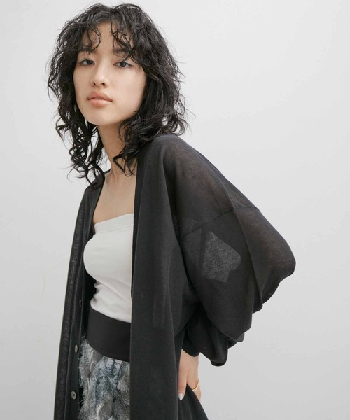 ADAM ET ROPE'（アダムエロペ）の「【WEB限定】麻調 ロングルーズ シアー サマーニット ロングカーディガン / ユニセックス（カーディガン/ボレロ・メンズ・ホワイト/ブラック/パープル/グレー/オレンジ・M/L）」の3枚目の写真