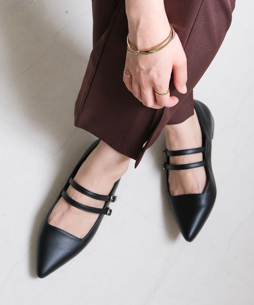 AmiAmi（アミアミ）の「メリージェーンパンプス/ダブルベルト ポインテッドトゥ（パンプス・レディース・ブラック/ブラック系その他/アイボリー/シルバー/グレイッシュベージュ/オフホワイト・L/LL/M/S/3L/SS）」の4枚目の写真