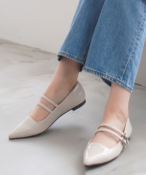 AmiAmi（アミアミ）の「メリージェーンパンプス/ダブルベルト ポインテッドトゥ（パンプス・レディース・ブラック/ブラック系その他/アイボリー/シルバー/グレイッシュベージュ/オフホワイト・L/LL/M/S/3L/SS）」の3枚目の写真