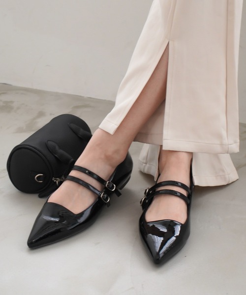 AmiAmi（アミアミ）の「メリージェーンパンプス/ダブルベルト ポインテッドトゥ（パンプス・レディース・ブラック/ブラック系その他/アイボリー/シルバー/グレイッシュベージュ/オフホワイト・L/LL/M/S/3L/SS）」の14枚目の写真