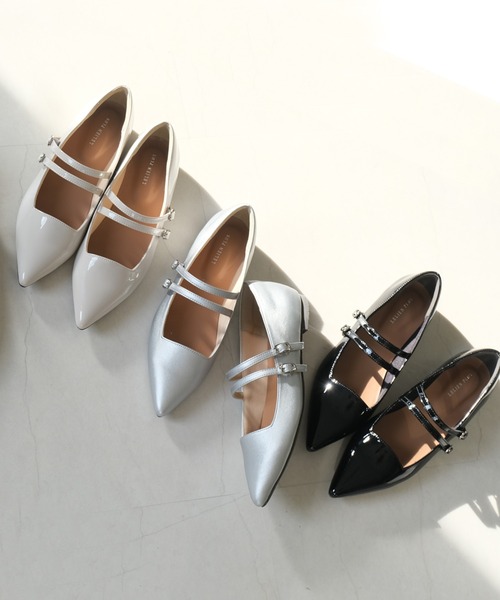 AmiAmi（アミアミ）の「メリージェーンパンプス/ダブルベルト ポインテッドトゥ（パンプス・レディース・ブラック/ブラック系その他/アイボリー/シルバー/グレイッシュベージュ/オフホワイト・L/LL/M/S/3L/SS）」の19枚目の写真