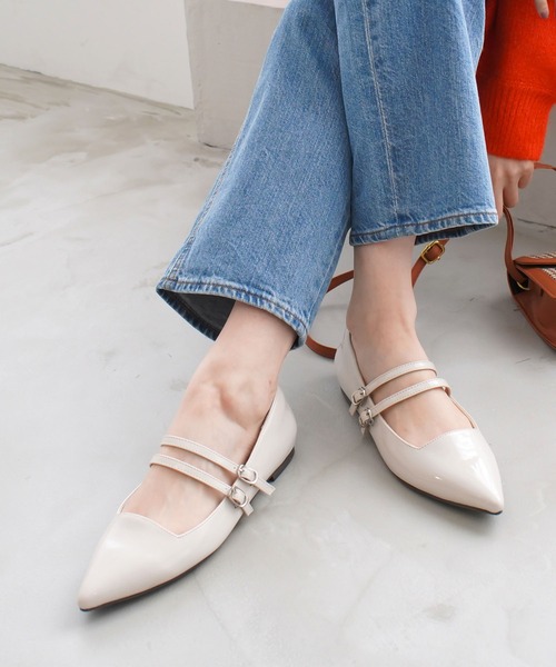 AmiAmi（アミアミ）の「メリージェーンパンプス/ダブルベルト ポインテッドトゥ（パンプス・レディース・ブラック/ブラック系その他/アイボリー/シルバー/グレイッシュベージュ/オフホワイト・L/LL/M/S/3L/SS）」の16枚目の写真