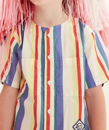 Wynken / ストライプノーカラー半袖布帛シャツ