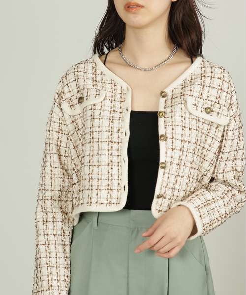 FREE'S MART（フリーズマート）の「◆ツイードショート丈ジャケット（ノーカラージャケット・レディース・ブラック系その他/ブラウン系その他・FREE）」の15枚目の写真