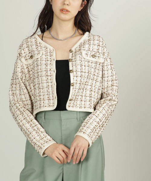 FREE'S MART（フリーズマート）の「◆ツイードショート丈ジャケット（ノーカラージャケット・レディース・ブラック系その他/ブラウン系その他・FREE）」の9枚目の写真