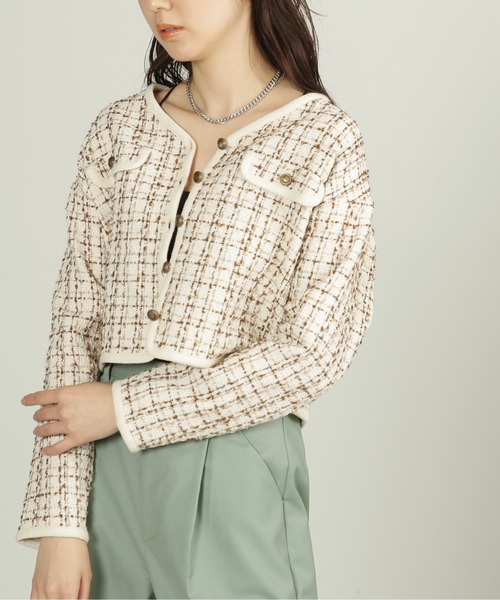 FREE'S MART（フリーズマート）の「◆ツイードショート丈ジャケット（ノーカラージャケット・レディース・ブラック系その他/ブラウン系その他・FREE）」の7枚目の写真