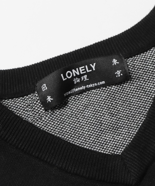 LONELY/論理（ロンリー）の「LONELY(論理)/ロンリー KINT VEST Vネック ベスト ジャガードニット ロゴ（ベスト・メンズ・ブラック・FREE）」の10枚目の写真