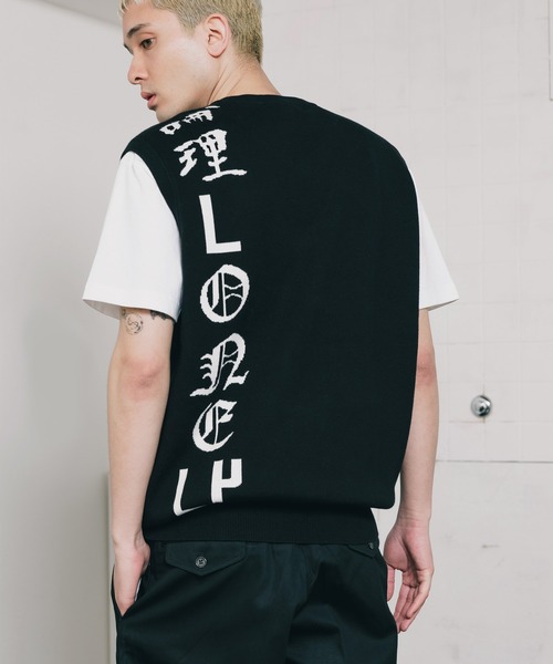 LONELY/論理（ロンリー）の「LONELY(論理)/ロンリー KINT VEST Vネック ベスト ジャガードニット ロゴ（ベスト・メンズ・ブラック・FREE）」の21枚目の写真