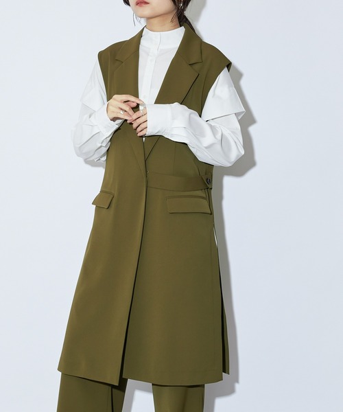 Lui's（ルイス）の「ベルト付きミディジレ(セットアップ対応)（ベスト・レディース・オフホワイト/オリーブ/ブラック・FREE）」の8枚目の写真