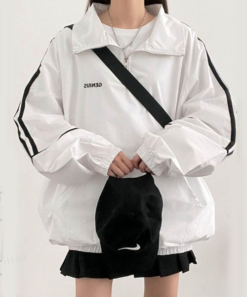 Dalfwin（ダールフィン）の「韓国ファッションGENIUSラインハーフジップトラックジャケット（ブルゾン・レディース・ホワイト/ブラック/レッド・FREE）」の19枚目の写真