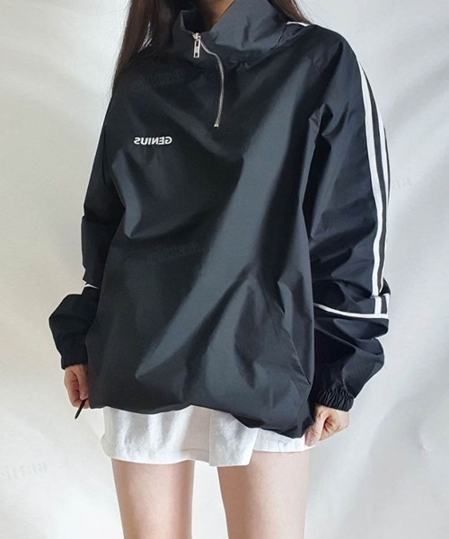 Dalfwin（ダールフィン）の「韓国ファッションGENIUSラインハーフジップトラックジャケット（ブルゾン・レディース・ホワイト/ブラック/レッド・FREE）」の17枚目の写真