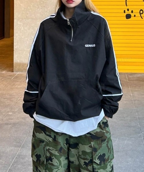 Dalfwin（ダールフィン）の「韓国ファッションGENIUSラインハーフジップトラックジャケット（ブルゾン・レディース・ホワイト/ブラック/レッド・FREE）」の21枚目の写真
