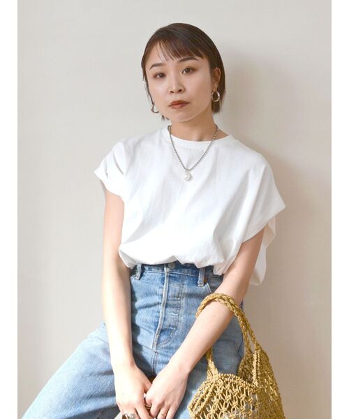 Ungrid（アングリッド）の「オーガビッツコットンルーズノースリトップス（タンクトップ・レディース・オフホワイト/チャコールグレー/オレンジ・FREE）」の6枚目の写真