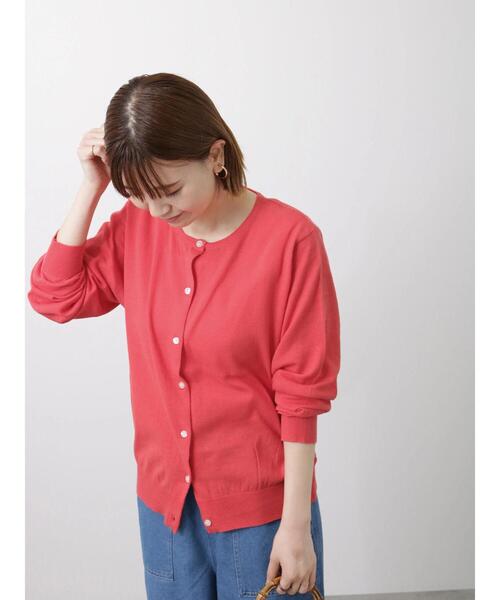 Lugnoncure（ルノンキュール）の「【UV加工】ベーシッククルーネックカーディガン（カーディガン/ボレロ・レディース・ネイビー/レッド/オフホワイト/ブルー・ﾌﾘ-）」の14枚目の写真