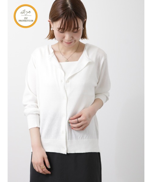 Lugnoncure（ルノンキュール）の「【UV加工】ベーシッククルーネックカーディガン（カーディガン/ボレロ・レディース・ネイビー/レッド/オフホワイト/ブルー・ﾌﾘ-）」の2枚目の写真