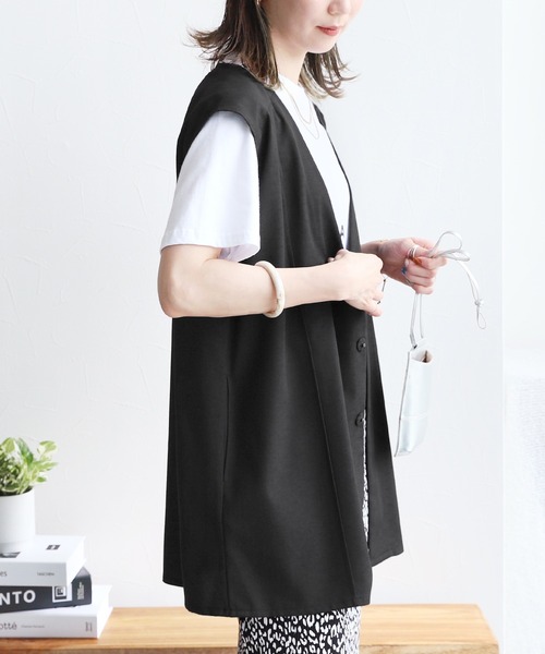 reca（レカ）の「リネンライクベスト（ベスト・レディース・キナリ/ブラック・M）」の4枚目の写真