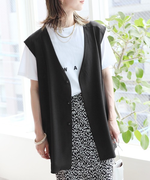 reca（レカ）の「リネンライクベスト（ベスト・レディース・キナリ/ブラック・M）」の5枚目の写真