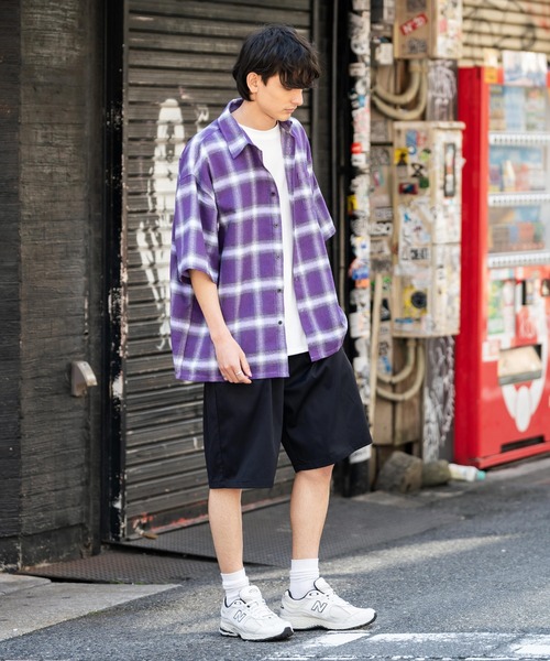 Rocky Monroe(ロッキーモンロー)の「オーバーサイズ レギュラーカラー オンブレチェック半袖シャツ(シャツ/ブラウス・メンズ・ブラック/パープル/イエロー/ブルー・M/L)」の17枚目の写真