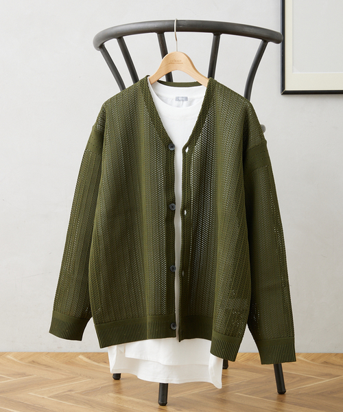 JOURNAL STANDARD relume（ジャーナルスタンダード　レリューム）の「【カーディガン+カットソー2点SET】リサイクルポリエステルニット "OPENWORK"（カーディガン/ボレロ・メンズ・カーキ/ライトグレー/アイボリー/パープル/ブラック・LARGE/MEDIUM）」の4枚目の写真