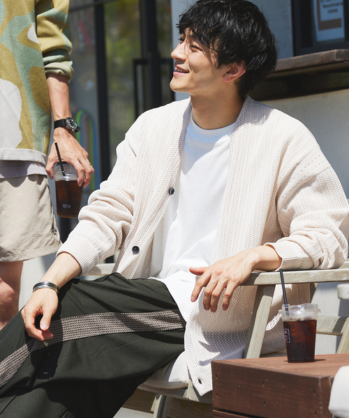 JOURNAL STANDARD relume（ジャーナルスタンダード　レリューム）の「【カーディガン+カットソー2点SET】リサイクルポリエステルニット "OPENWORK"（カーディガン/ボレロ・メンズ・カーキ/ライトグレー/アイボリー/パープル/ブラック・LARGE/MEDIUM）」の2枚目の写真