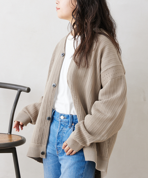 JOURNAL STANDARD relume（ジャーナルスタンダード　レリューム）の「【カーディガン+カットソー2点SET】リサイクルポリエステルニット "OPENWORK"（カーディガン/ボレロ・メンズ・カーキ/ライトグレー/アイボリー/パープル/ブラック・LARGE/MEDIUM）」の3枚目の写真