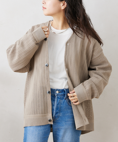 JOURNAL STANDARD relume（ジャーナルスタンダード　レリューム）の「【カーディガン+カットソー2点SET】リサイクルポリエステルニット "OPENWORK"（カーディガン/ボレロ・メンズ・カーキ/ライトグレー/アイボリー/パープル/ブラック・LARGE/MEDIUM）」の7枚目の写真