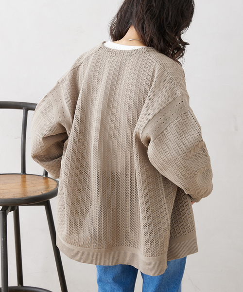 JOURNAL STANDARD relume（ジャーナルスタンダード　レリューム）の「【カーディガン+カットソー2点SET】リサイクルポリエステルニット "OPENWORK"（カーディガン/ボレロ・メンズ・カーキ/ライトグレー/アイボリー/パープル/ブラック・LARGE/MEDIUM）」の8枚目の写真