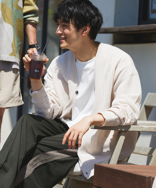 JOURNAL STANDARD relume（ジャーナルスタンダード　レリューム）の「【カーディガン+カットソー2点SET】リサイクルポリエステルニット "OPENWORK"（カーディガン/ボレロ・メンズ・カーキ/ライトグレー/アイボリー/パープル/ブラック・LARGE/MEDIUM）」の11枚目の写真