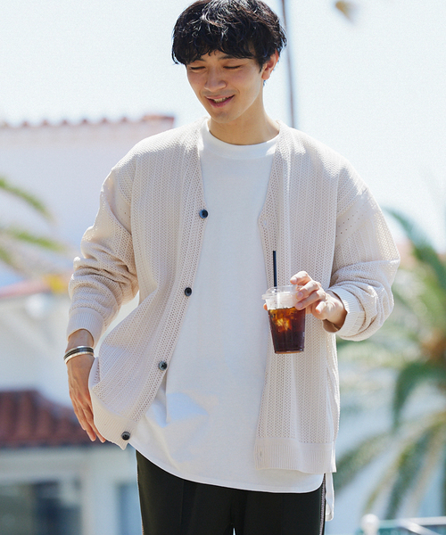 JOURNAL STANDARD relume（ジャーナルスタンダード　レリューム）の「【カーディガン+カットソー2点SET】リサイクルポリエステルニット "OPENWORK"（カーディガン/ボレロ・メンズ・カーキ/ライトグレー/アイボリー/パープル/ブラック・LARGE/MEDIUM）」の13枚目の写真