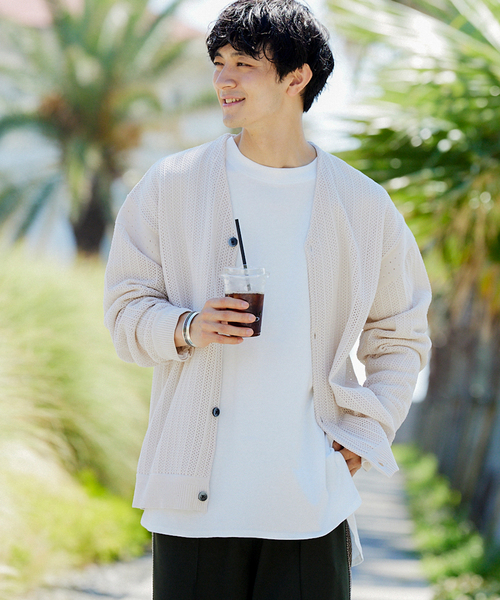 JOURNAL STANDARD relume（ジャーナルスタンダード　レリューム）の「【カーディガン+カットソー2点SET】リサイクルポリエステルニット "OPENWORK"（カーディガン/ボレロ・メンズ・カーキ/ライトグレー/アイボリー/パープル/ブラック・LARGE/MEDIUM）」の15枚目の写真