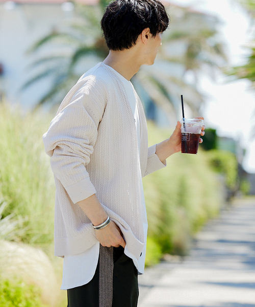 JOURNAL STANDARD relume（ジャーナルスタンダード　レリューム）の「【カーディガン+カットソー2点SET】リサイクルポリエステルニット "OPENWORK"（カーディガン/ボレロ・メンズ・カーキ/ライトグレー/アイボリー/パープル/ブラック・LARGE/MEDIUM）」の16枚目の写真