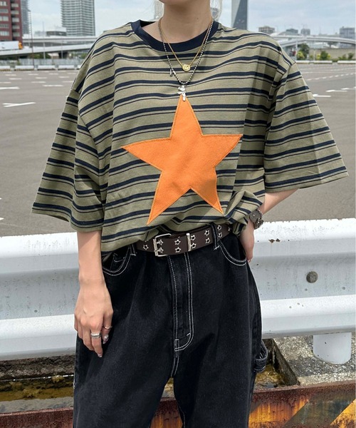 sedacle(セダクル)の「スターマルチボーダーTシャツ(Tシャツ/カットソー・メンズ・ネイビー/グリーン・MEDIUM/LARGE)」の2枚目の写真