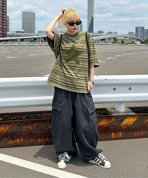 sedacle(セダクル)の「スターマルチボーダーTシャツ(Tシャツ/カットソー・メンズ・ネイビー/グリーン・MEDIUM/LARGE)」の7枚目の写真