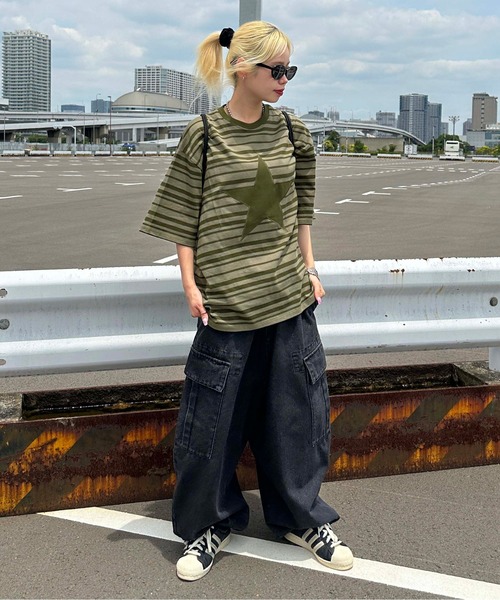 sedacle(セダクル)の「スターマルチボーダーTシャツ(Tシャツ/カットソー・メンズ・ネイビー/グリーン・MEDIUM/LARGE)」の8枚目の写真
