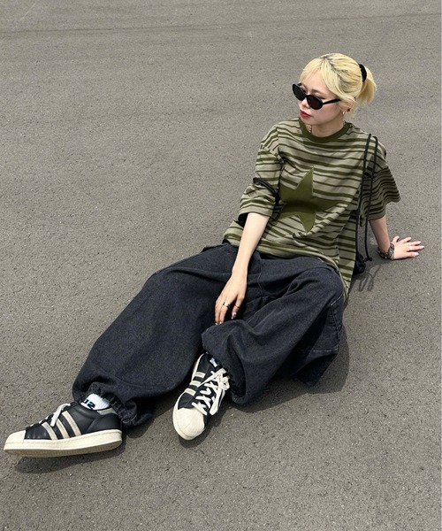 sedacle(セダクル)の「スターマルチボーダーTシャツ(Tシャツ/カットソー・メンズ・ネイビー/グリーン・MEDIUM/LARGE)」の5枚目の写真