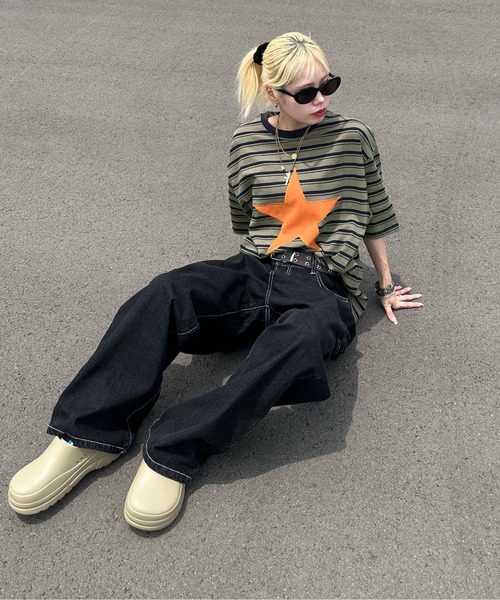 sedacle(セダクル)の「スターマルチボーダーTシャツ(Tシャツ/カットソー・メンズ・ネイビー/グリーン・MEDIUM/LARGE)」の10枚目の写真