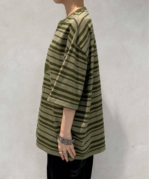 sedacle(セダクル)の「スターマルチボーダーTシャツ(Tシャツ/カットソー・メンズ・ネイビー/グリーン・MEDIUM/LARGE)」の17枚目の写真