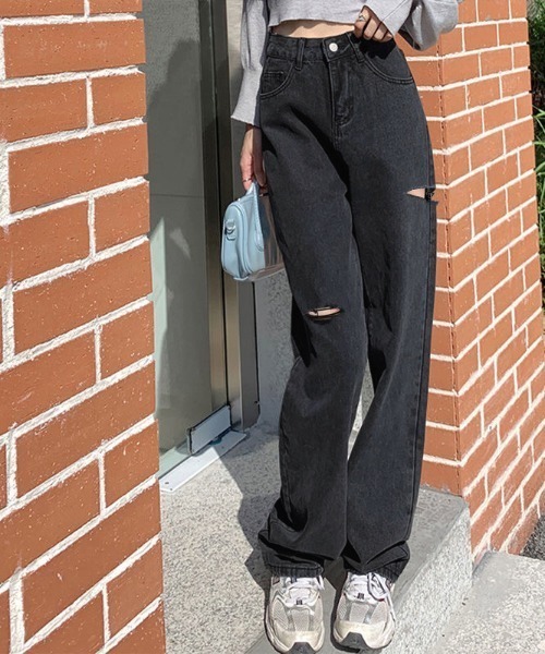 LADY LIKE(レディライク)の「切り込みデザインゆったりデニム(デニムパンツ・レディース・ブルー/ブラック/サックスブルー/ブラック系・L/M)」の3枚目の写真