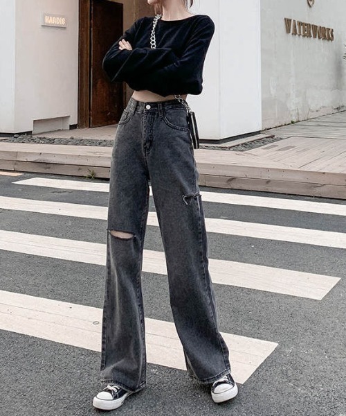 LADY LIKE(レディライク)の「切り込みデザインゆったりデニム(デニムパンツ・レディース・ブルー/ブラック/サックスブルー/ブラック系・L/M)」の5枚目の写真