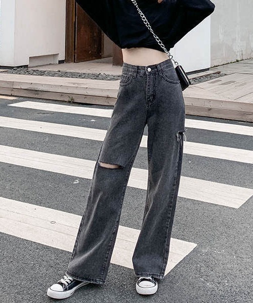 LADY LIKE(レディライク)の「切り込みデザインゆったりデニム(デニムパンツ・レディース・ブルー/ブラック/サックスブルー/ブラック系・L/M)」の8枚目の写真